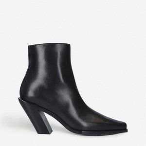 ANN DEMEULEMEESTER • Black Leather Slant / Slanted Heel Ankle Boots